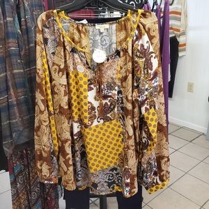 Multicolored tied collar blouse